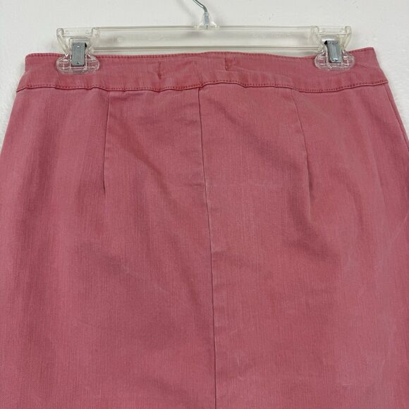 C EST. 1946 Denim Button Front Scalloped Mini Skirt Stretch Pockets Pink Coral 6 - Picture 10 of 15